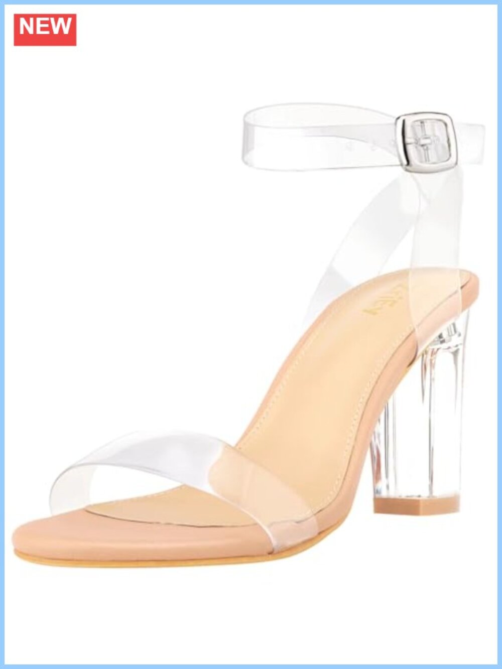 Clear Chunky Block Heeled Sandals Ankle Strap High Heels